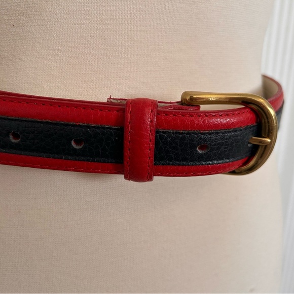 VTG Talbots Belt Womens Medium Leather USA Navy Red Polished Brass. 1.25” wide - Picture 3 of 10